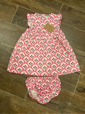 Baby Boden Frill Sleeve Dress Pink Rose Woodblock Floral